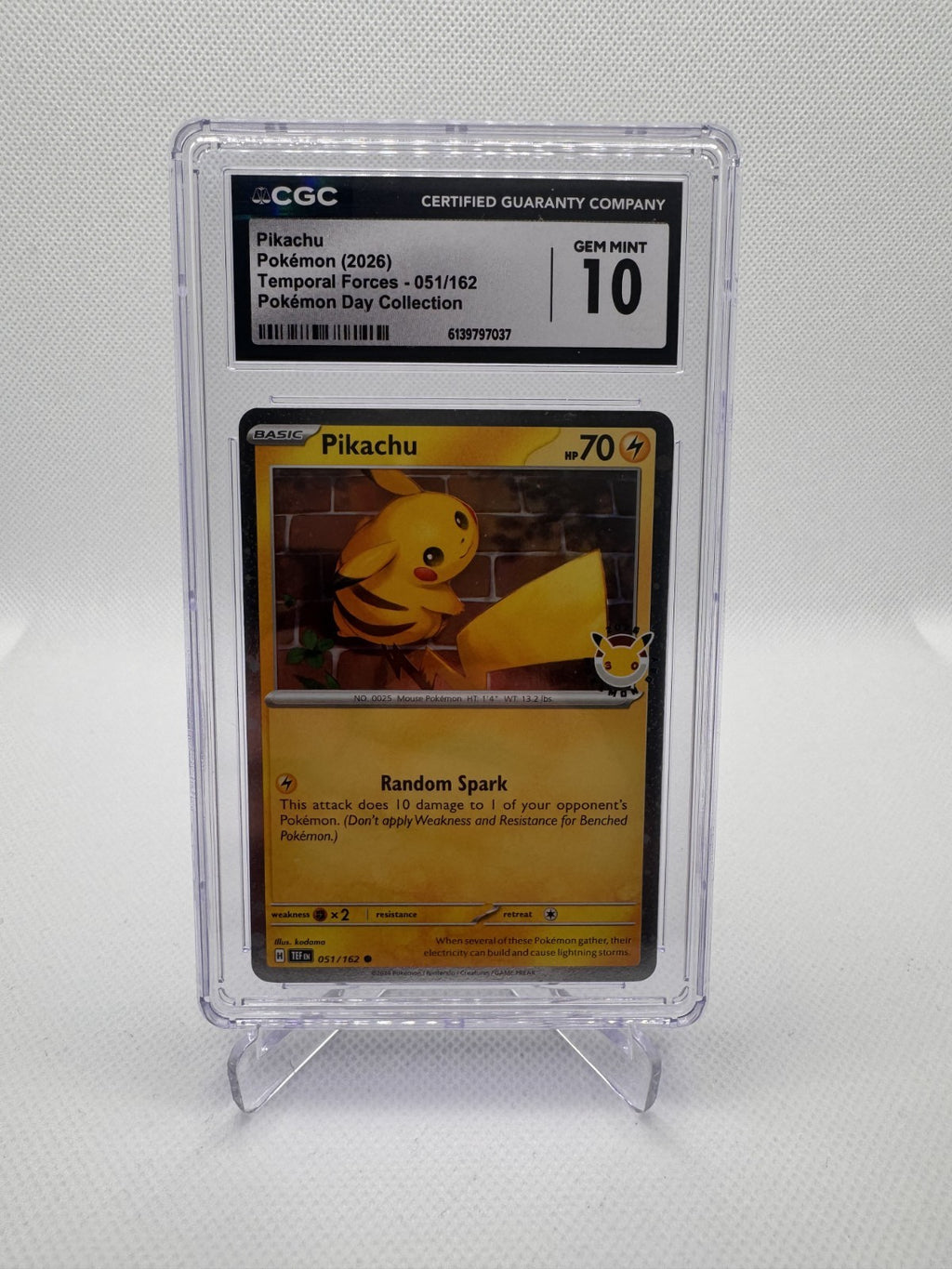 Pokemon Pikachu Temporal Forces 051/162 Pokemon Day Coll. CGC 10 Gem Mint