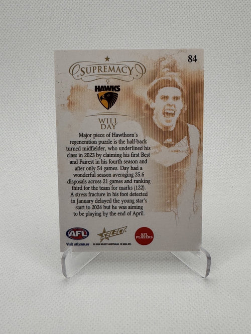 2024 AFL Select Supremacy Base Gold Will Day Hawthorn No.84 #30/95